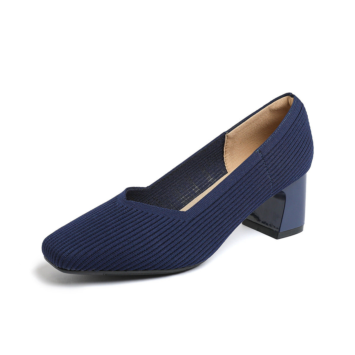 Damen-Strickschuhe mit dickem Absatz, bequem und atmungsaktiv, vielseitig einsetzbar für den Weg zur Arbeit