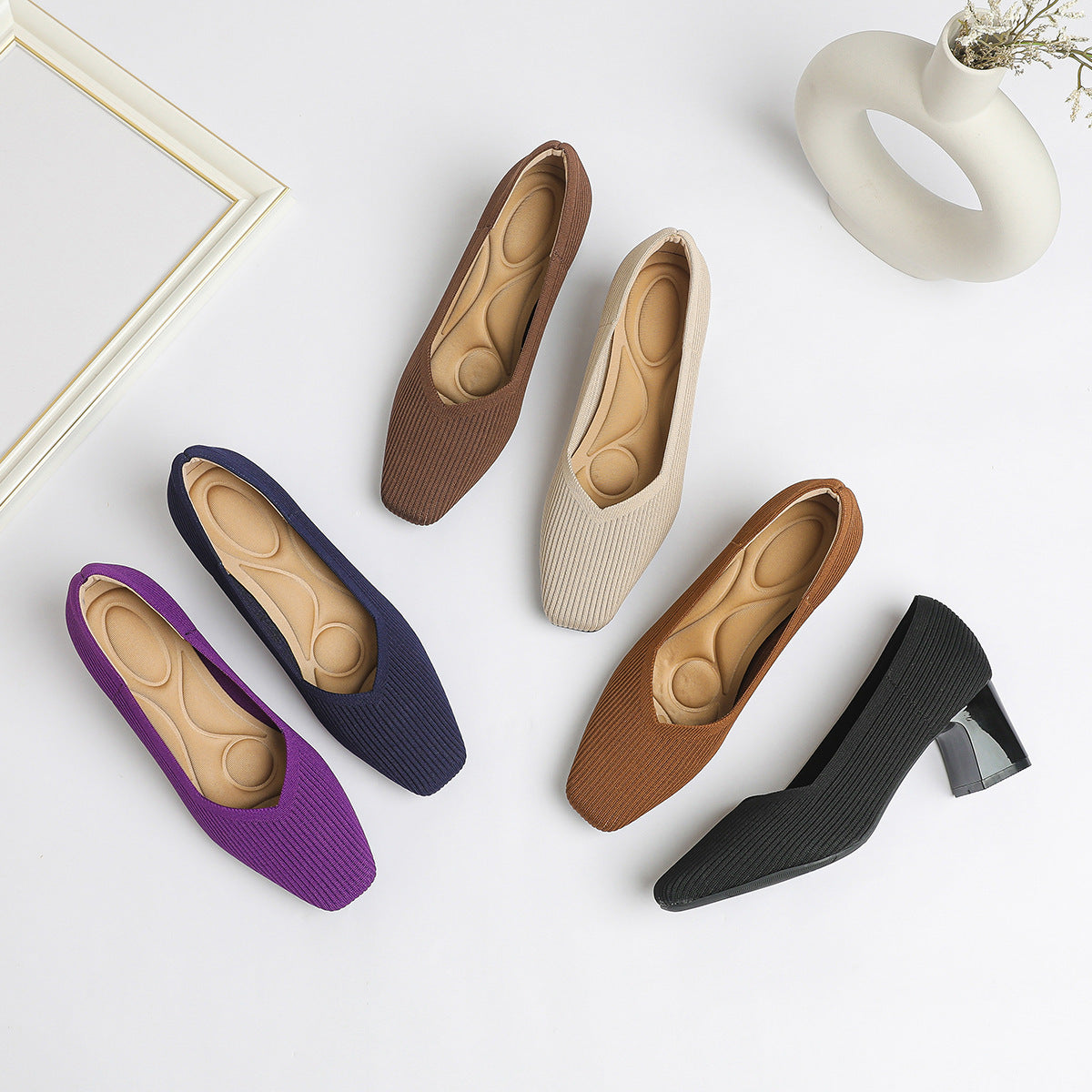 Damen-Strickschuhe mit dickem Absatz, bequem und atmungsaktiv, vielseitig einsetzbar für den Weg zur Arbeit