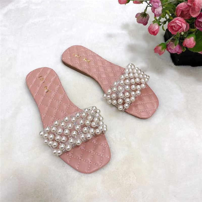 Neue Sommer-Flatsandalen Pearl Diamond Slipper für Damen