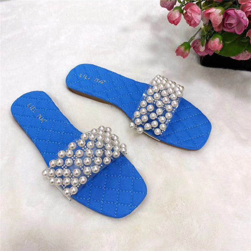 Neue Sommer-Flatsandalen Pearl Diamond Slipper für Damen