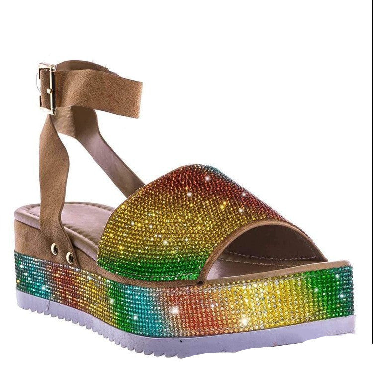 Strass-Sandalen Sommermode Plateau-Schuhe für Damen