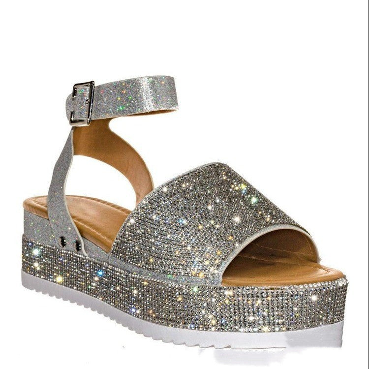 Strass-Sandalen Sommermode Plateau-Schuhe für Damen