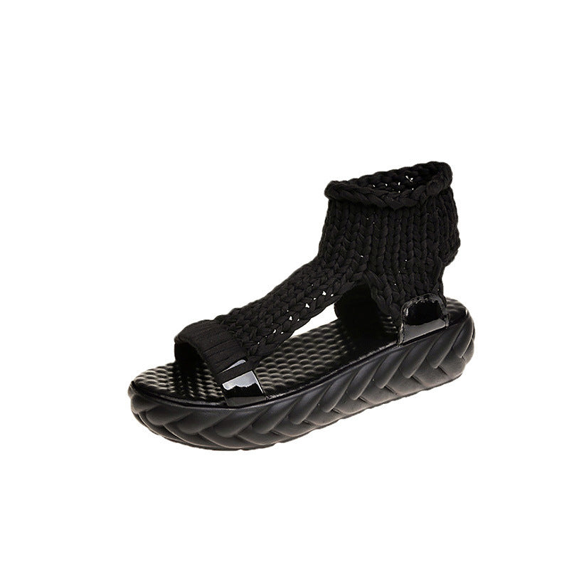 Erhöhte Wollsandalen für Damen mit Zehen für den Sommer Koreanische Ausgabe