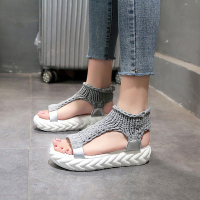 Erhöhte Wollsandalen für Damen mit Zehen für den Sommer Koreanische Ausgabe