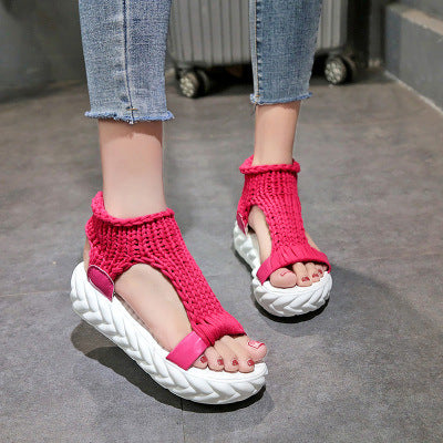 Erhöhte Wollsandalen für Damen mit Zehen für den Sommer Koreanische Ausgabe