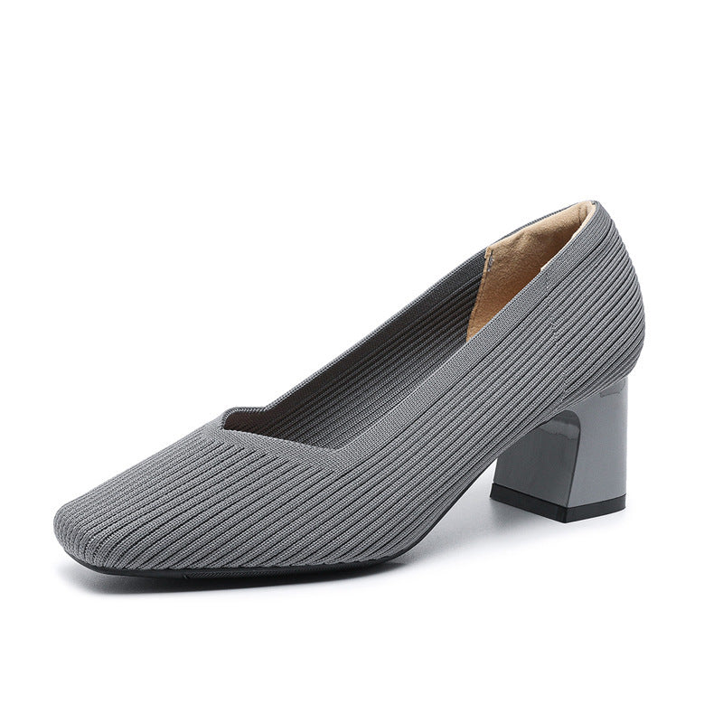 Damen-Strickschuhe mit dickem Absatz, bequem und atmungsaktiv, vielseitig einsetzbar für den Weg zur Arbeit