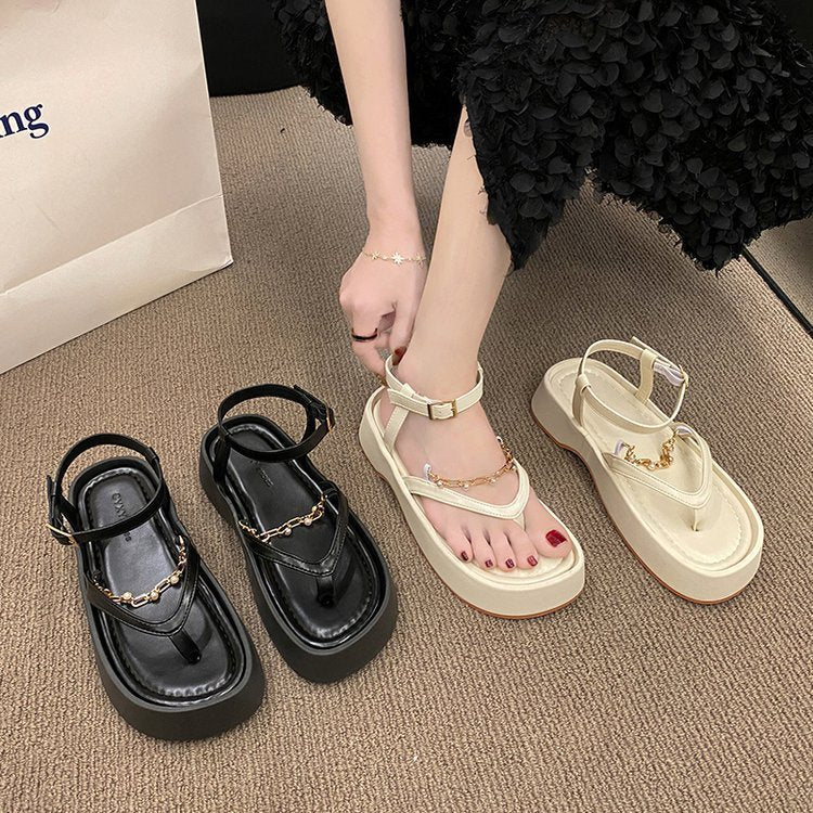 Sommer-Design-Ketten-Sandalen für Damen Vintage-Perlen-Zehenfreie Schuhe