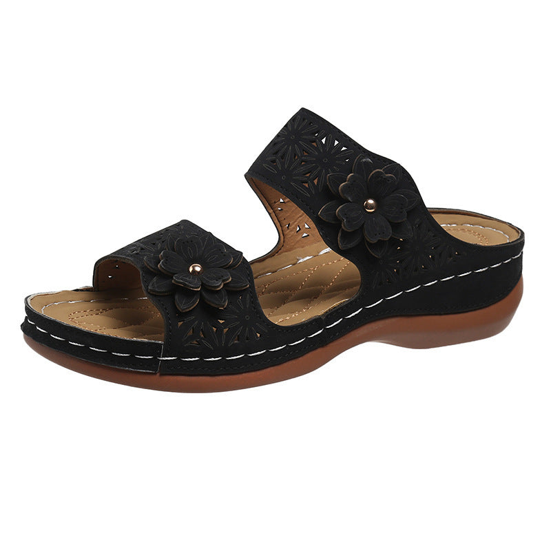 Lässige flache Sandalen mit Blumenmuster für Damen