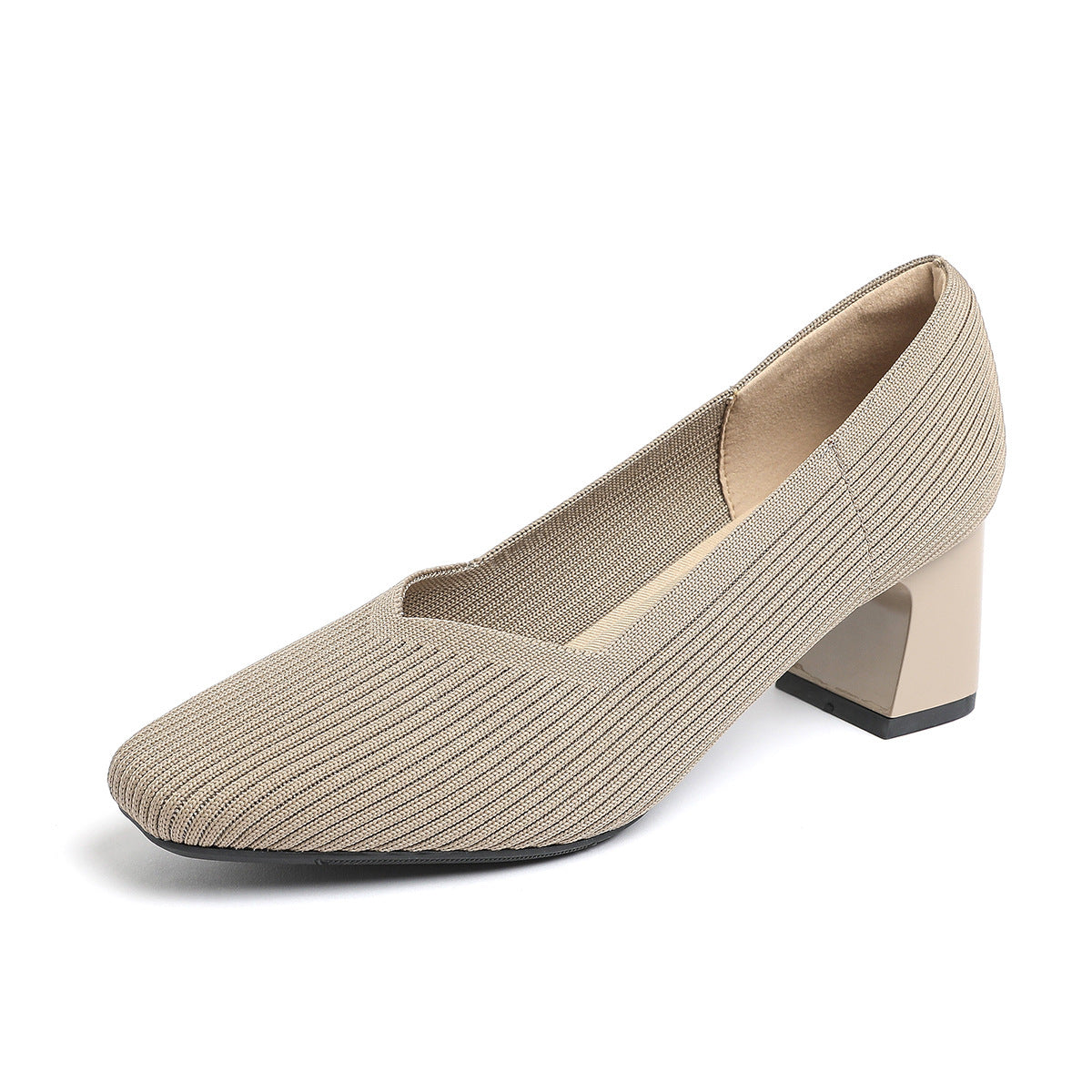 Damen-Strickschuhe mit dickem Absatz, bequem und atmungsaktiv, vielseitig einsetzbar für den Weg zur Arbeit