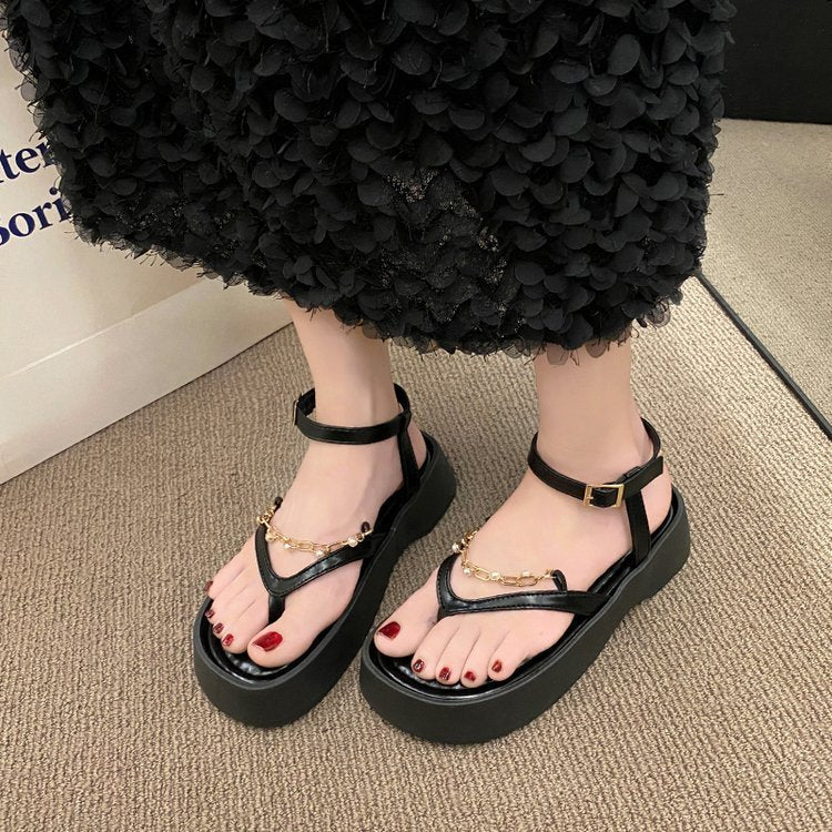 Sommer-Design-Ketten-Sandalen für Damen Vintage-Perlen-Zehenfreie Schuhe