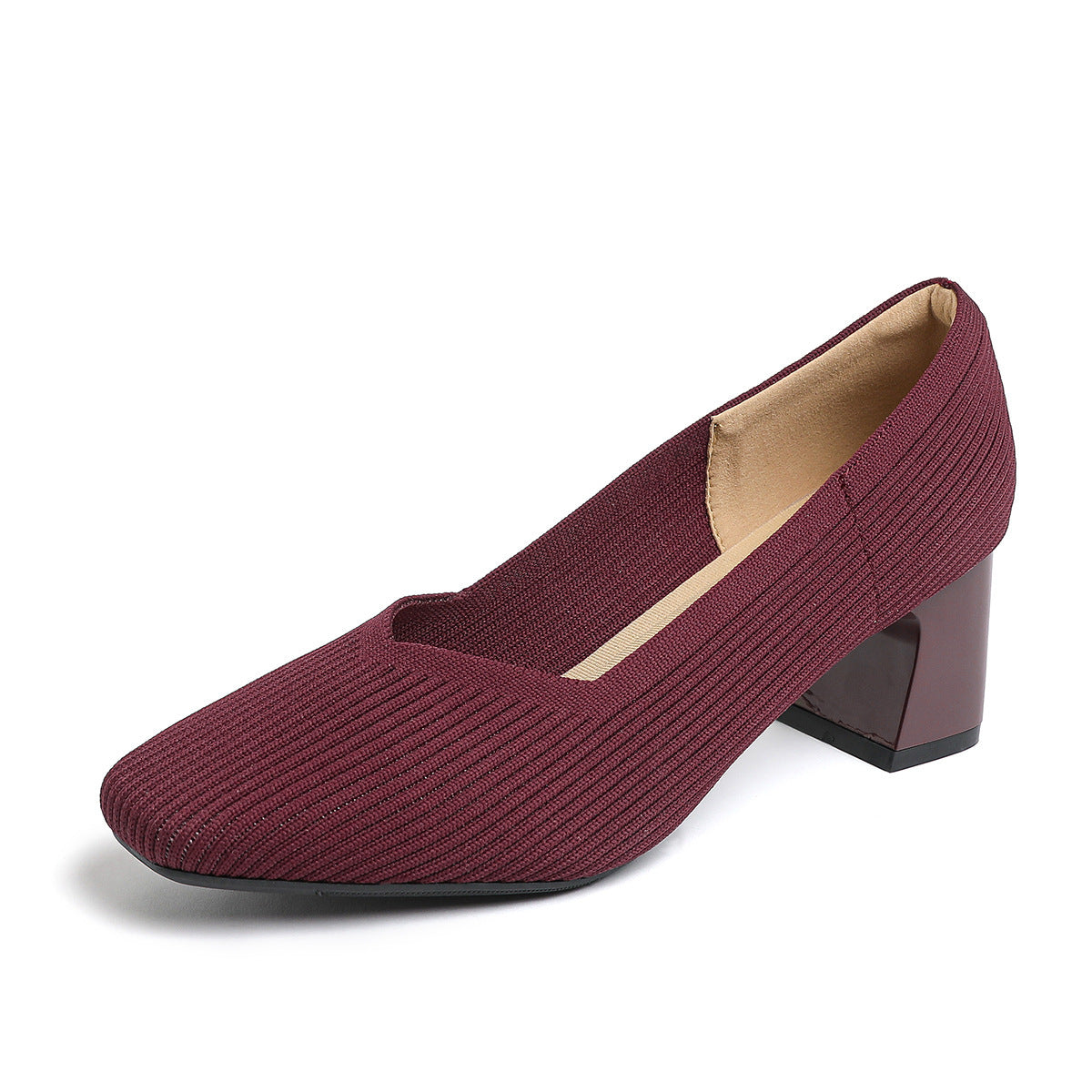 Damen-Strickschuhe mit dickem Absatz, bequem und atmungsaktiv, vielseitig einsetzbar für den Weg zur Arbeit