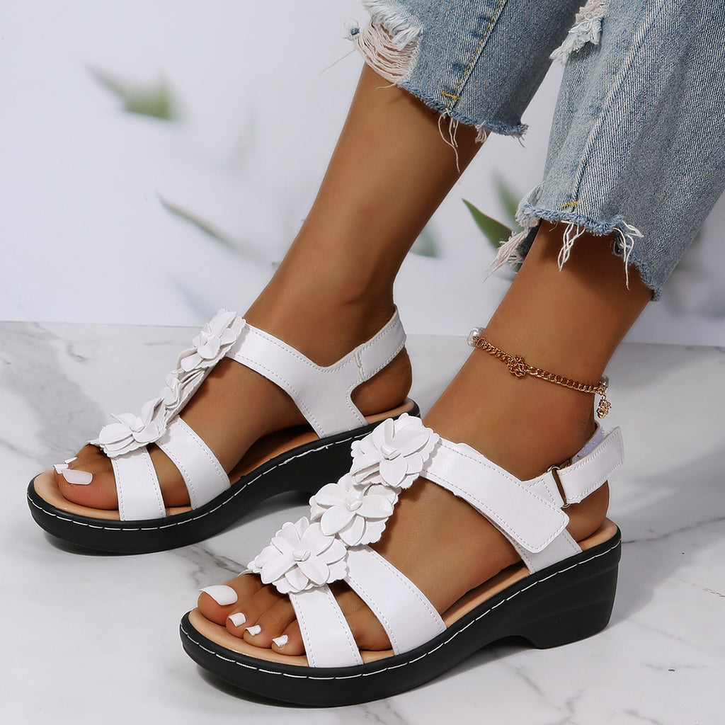 Blumen Sandalen Sommer Klettverschluss Keilabsatzschuhe für Damen