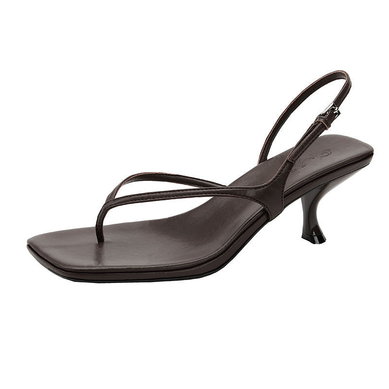 Weiche Leder-Sandalen mit eckiger Zehenpartie und hohem Absatz für Damen, Sommer
