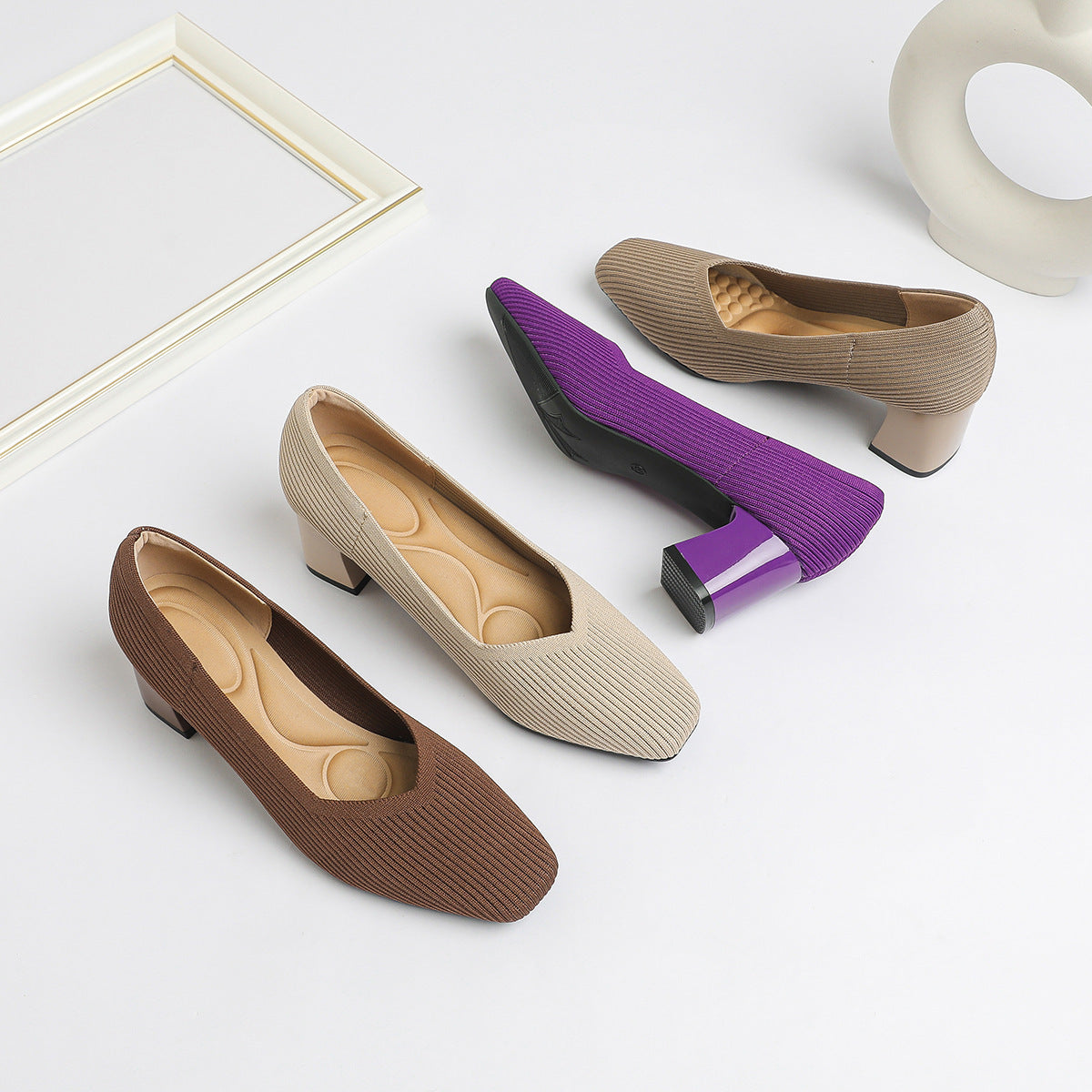 Damen-Strickschuhe mit dickem Absatz, bequem und atmungsaktiv, vielseitig einsetzbar für den Weg zur Arbeit