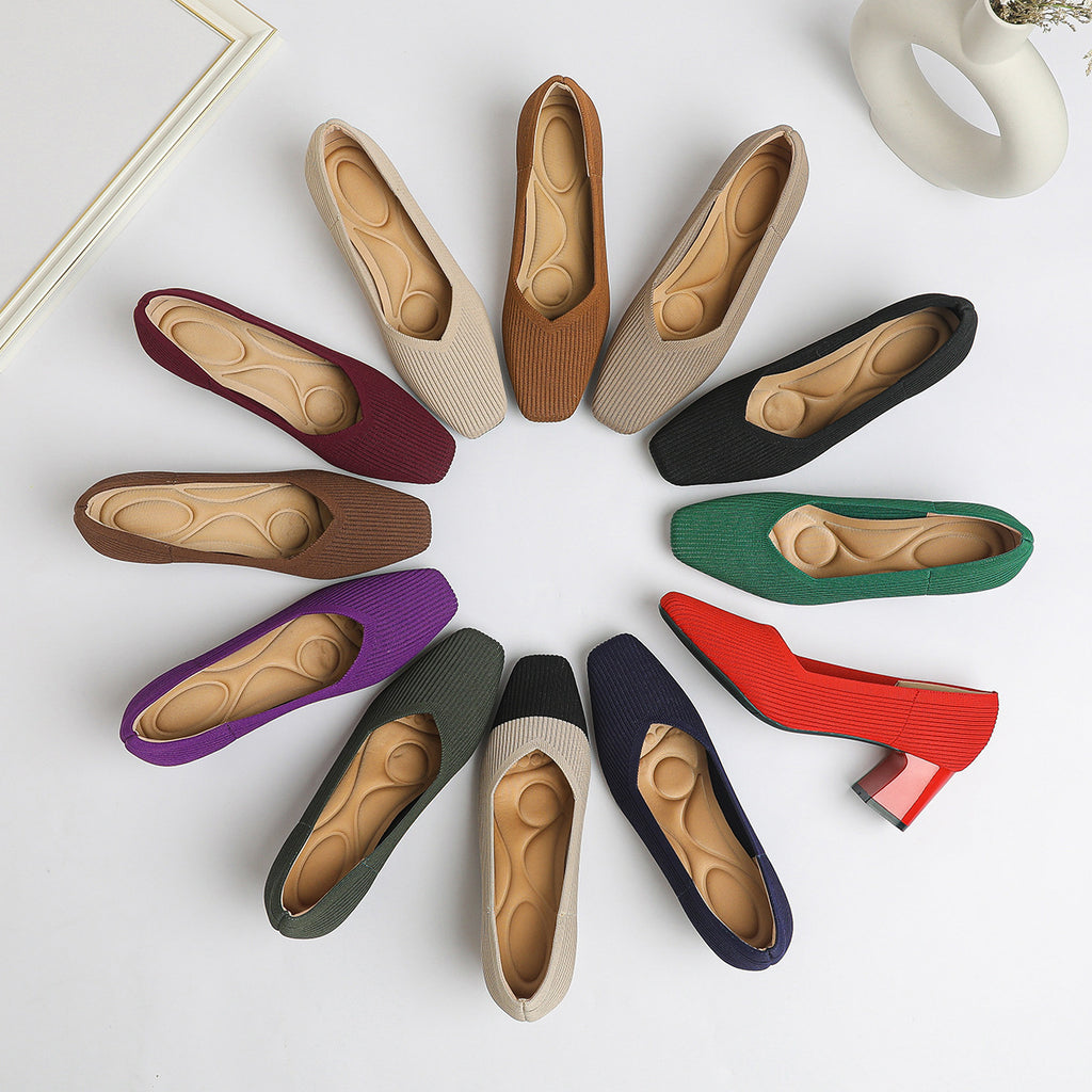 Damen-Strickschuhe mit dickem Absatz, bequem und atmungsaktiv, vielseitig einsetzbar für den Weg zur Arbeit