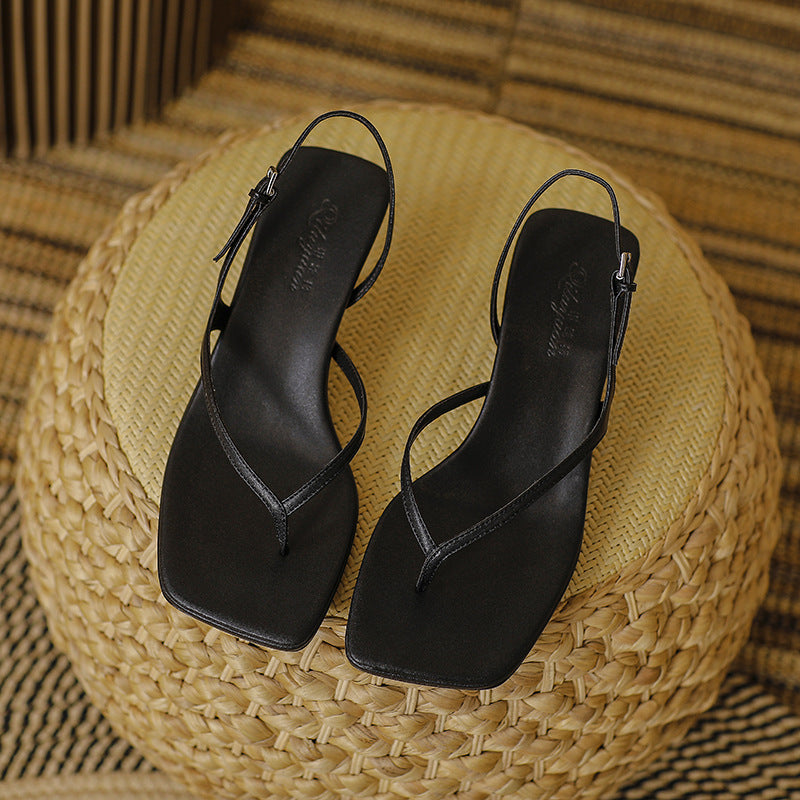 Weiche Leder-Sandalen mit eckiger Zehenpartie und hohem Absatz für Damen, Sommer