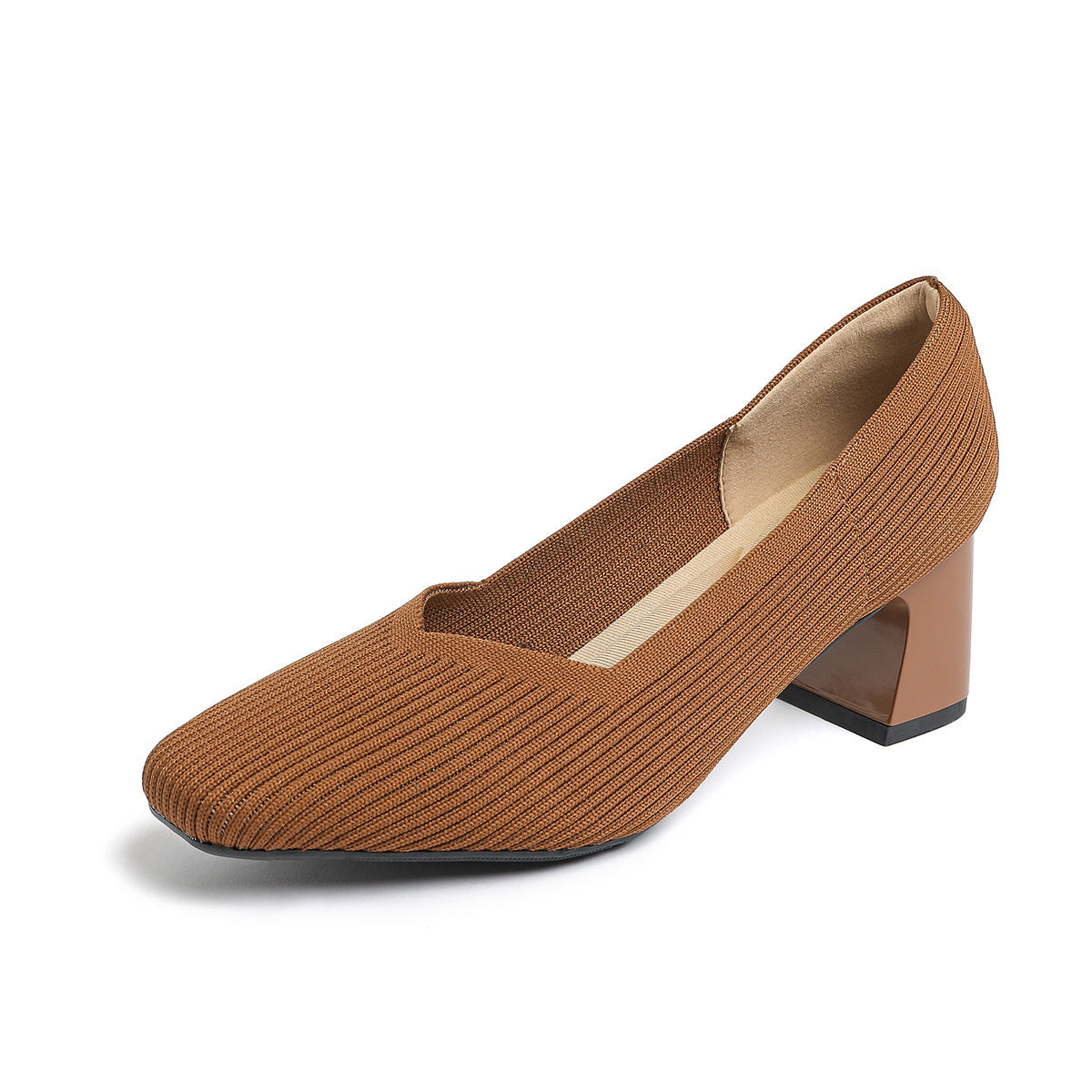 Damen-Strickschuhe mit dickem Absatz, bequem und atmungsaktiv, vielseitig einsetzbar für den Weg zur Arbeit