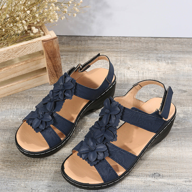 Blumen Sandalen Sommer Klettverschluss Keilabsatzschuhe für Damen