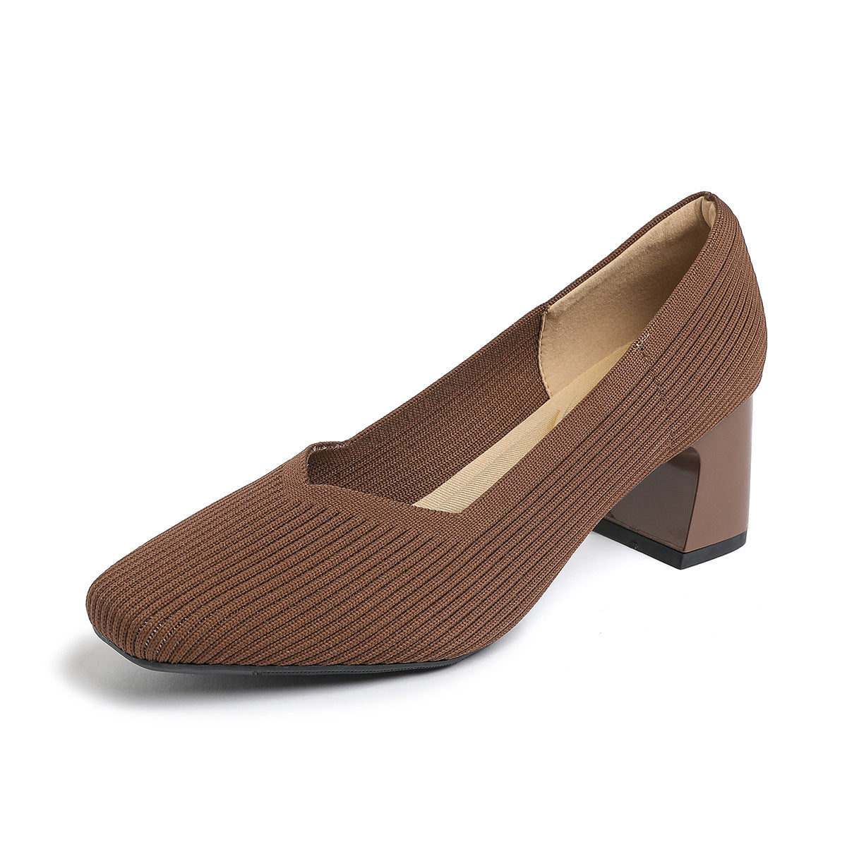 Damen-Strickschuhe mit dickem Absatz, bequem und atmungsaktiv, vielseitig einsetzbar für den Weg zur Arbeit