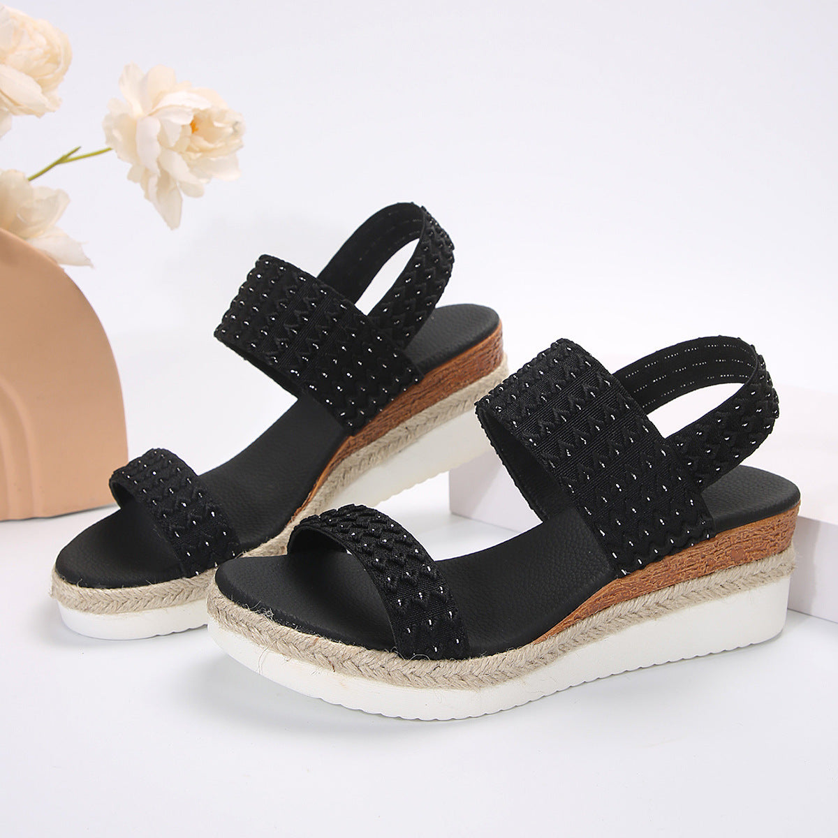Sommermode Keilabsatzsandalen für Damen Peep-Toe-Schuhe für Damen
