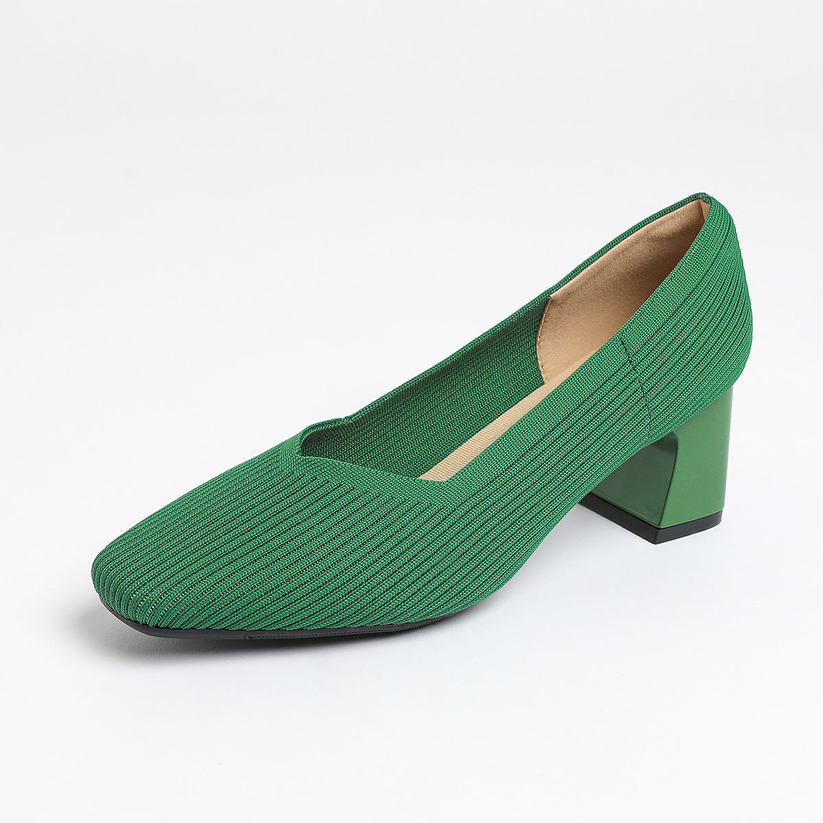 Damen-Strickschuhe mit dickem Absatz, bequem und atmungsaktiv, vielseitig einsetzbar für den Weg zur Arbeit