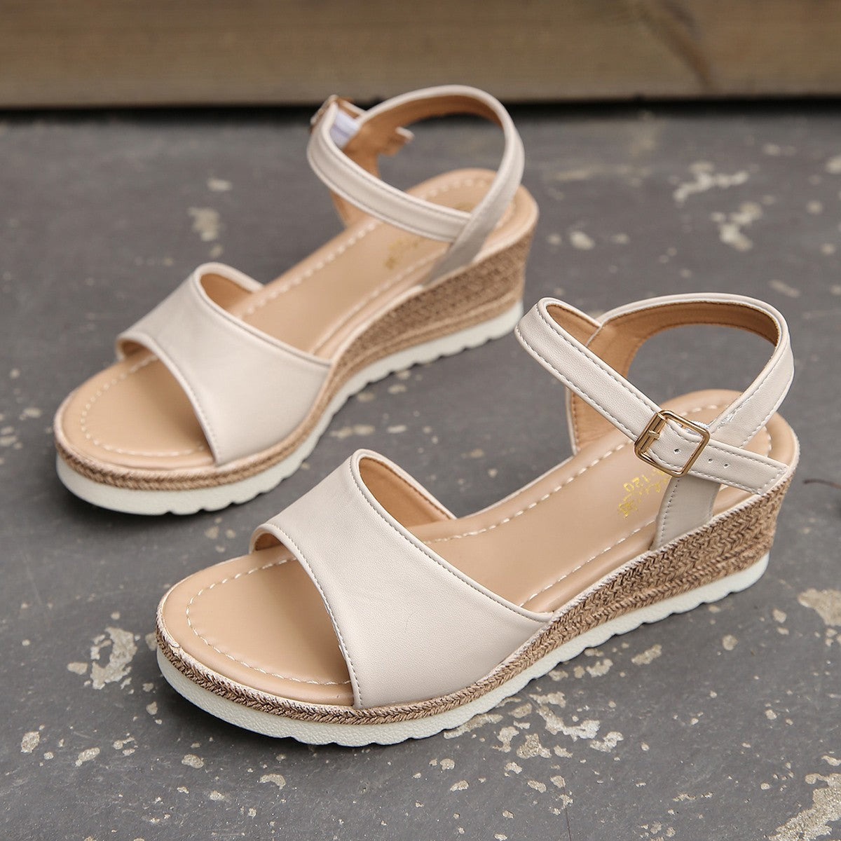 Sandalen mit Knöchelriemen und Keilabsatz für Damen Sommer-Plateauschuhe